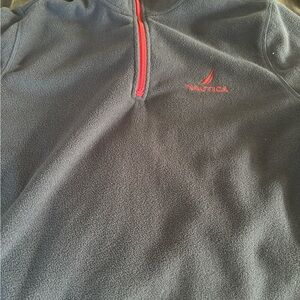 Nautica Men's Dark Blue Performance Quarter Zip with Red Accents